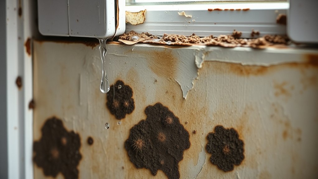 mold signs around leaking windows